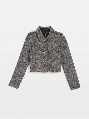 White House Black Market Black & Gray Tweed Cropped Jacket